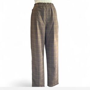 Brown Plaid Ankle Show Trousers Elastic Waistband Pleated Pants Woman's XS